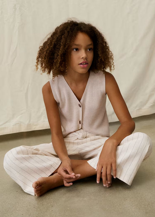 Almond Knit Vest with Gold Button