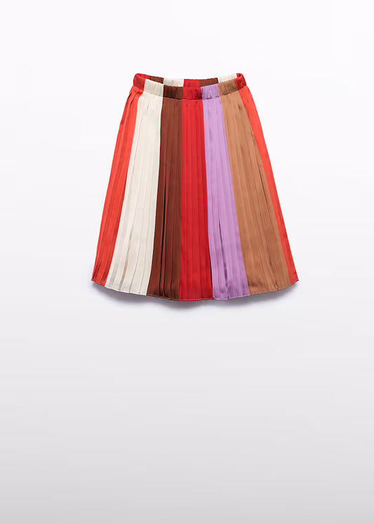 Girl Midi Pleated Stripped Skirt