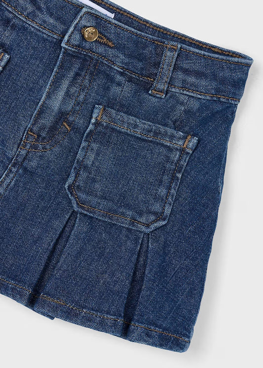 Pleated Denim Skirt Super Dark