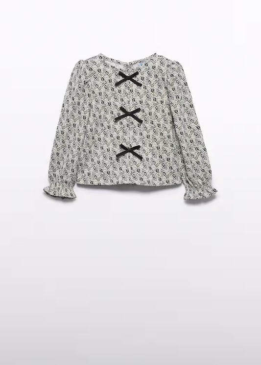 Printed Blouse with Bow Detail