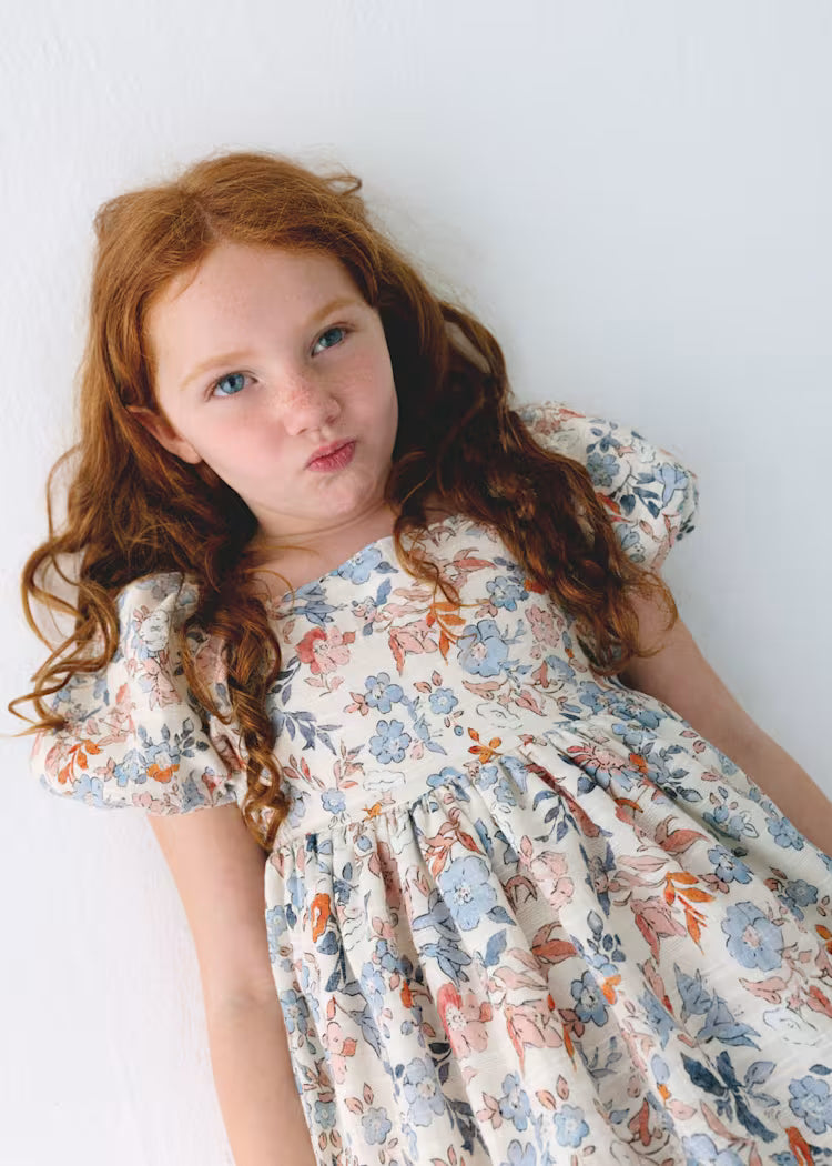 Floral Salmon and Blue Dress