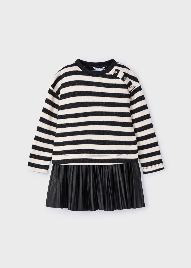 4932 BLK Stripe W/Pleather Dress