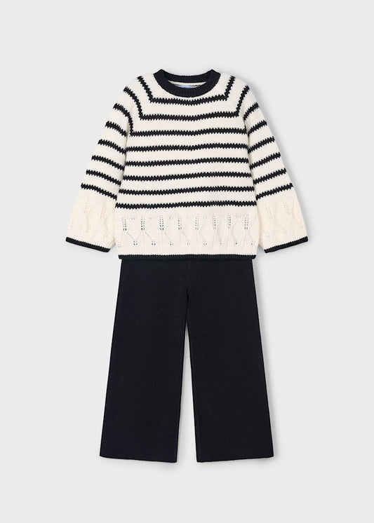 Black Trousers Striped Sweater Set