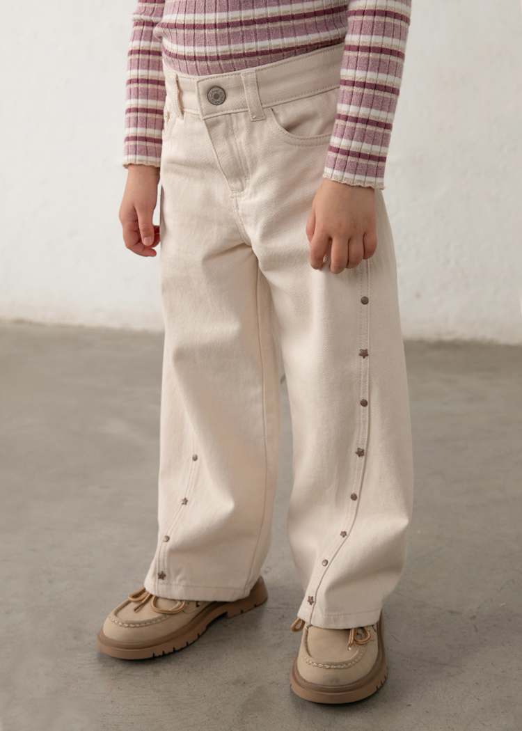 Light Khaki Twill Pants With Studs