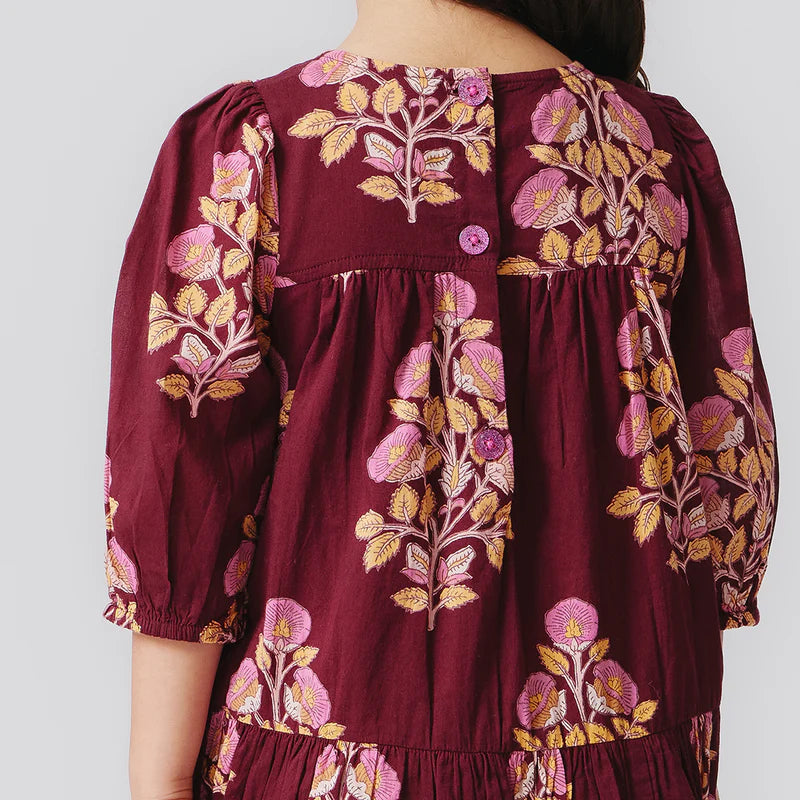 Fiona Dress Burgundy Bouquet Floral