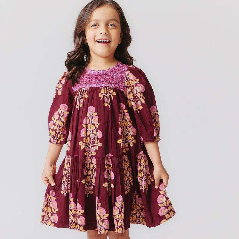 Fiona Dress Burgundy Bouquet Floral