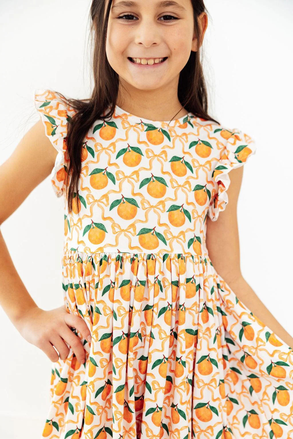 Orange Orchard Flutter Sleeve Twirl Dress