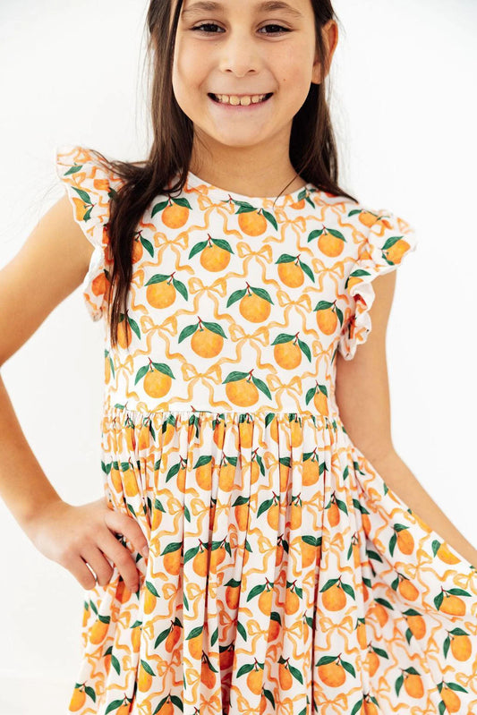 Orange Orchard Flutter Sleeve Twirl Dress