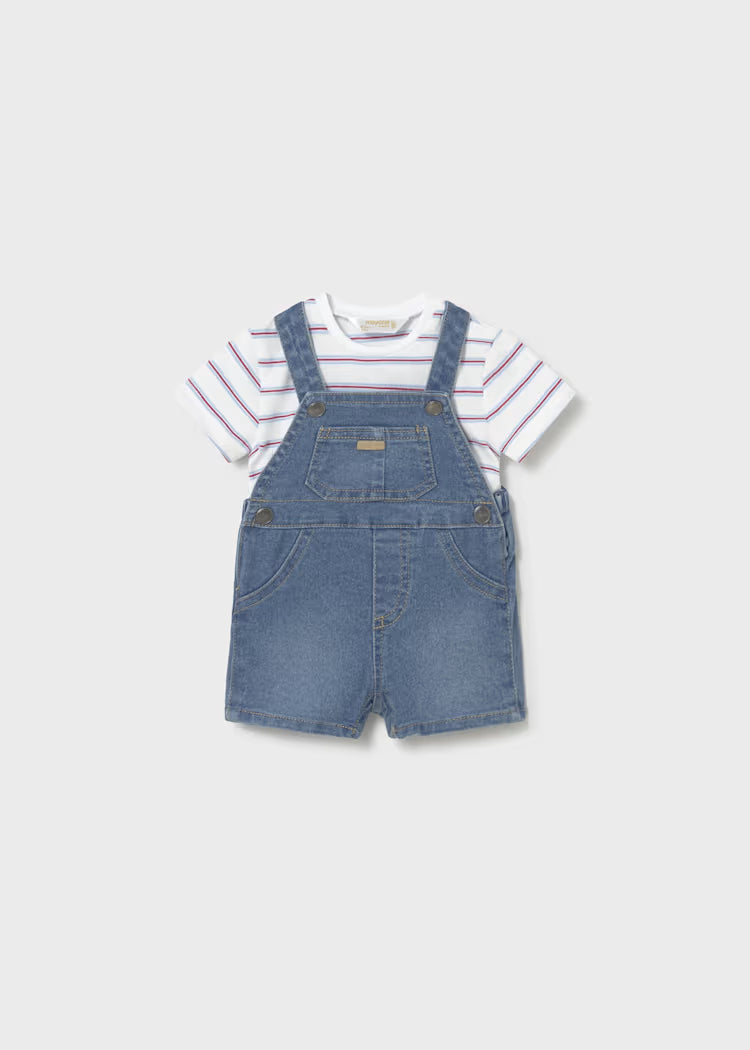 Denim Overall with Blue Stripe Tee