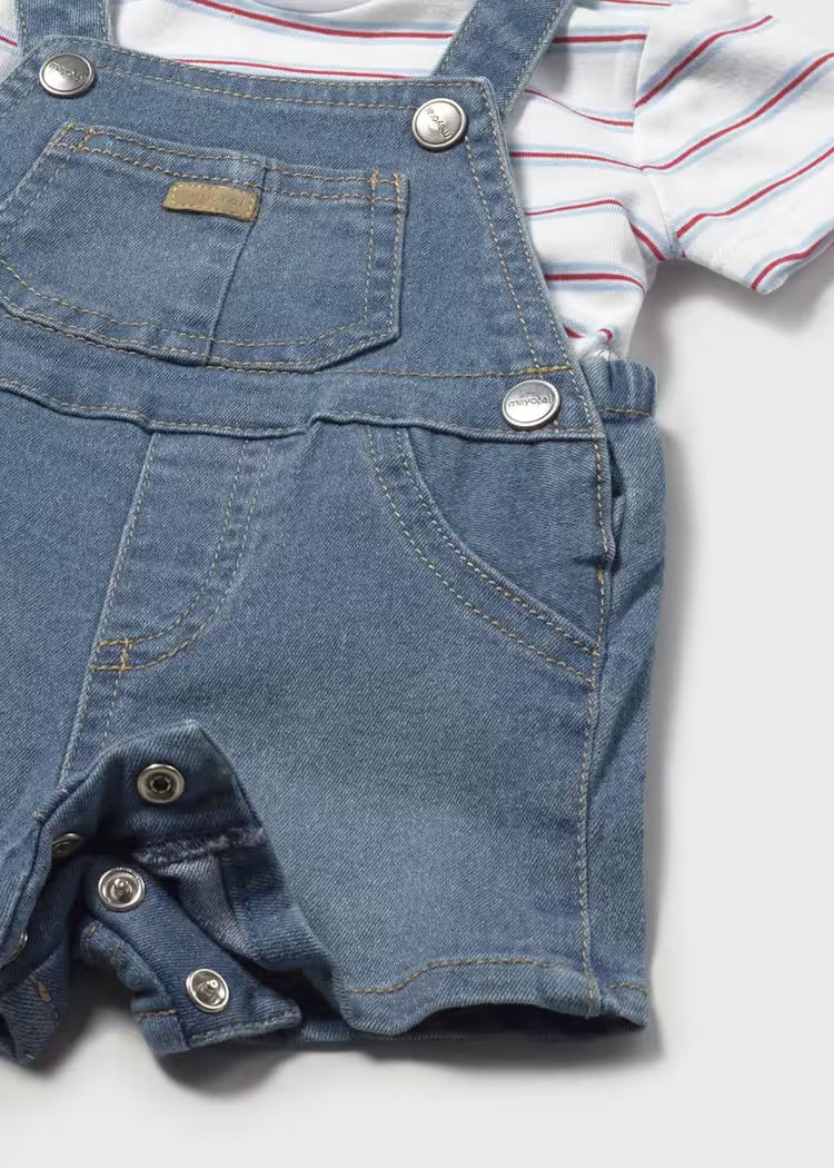 Denim Overall with Blue Stripe Tee