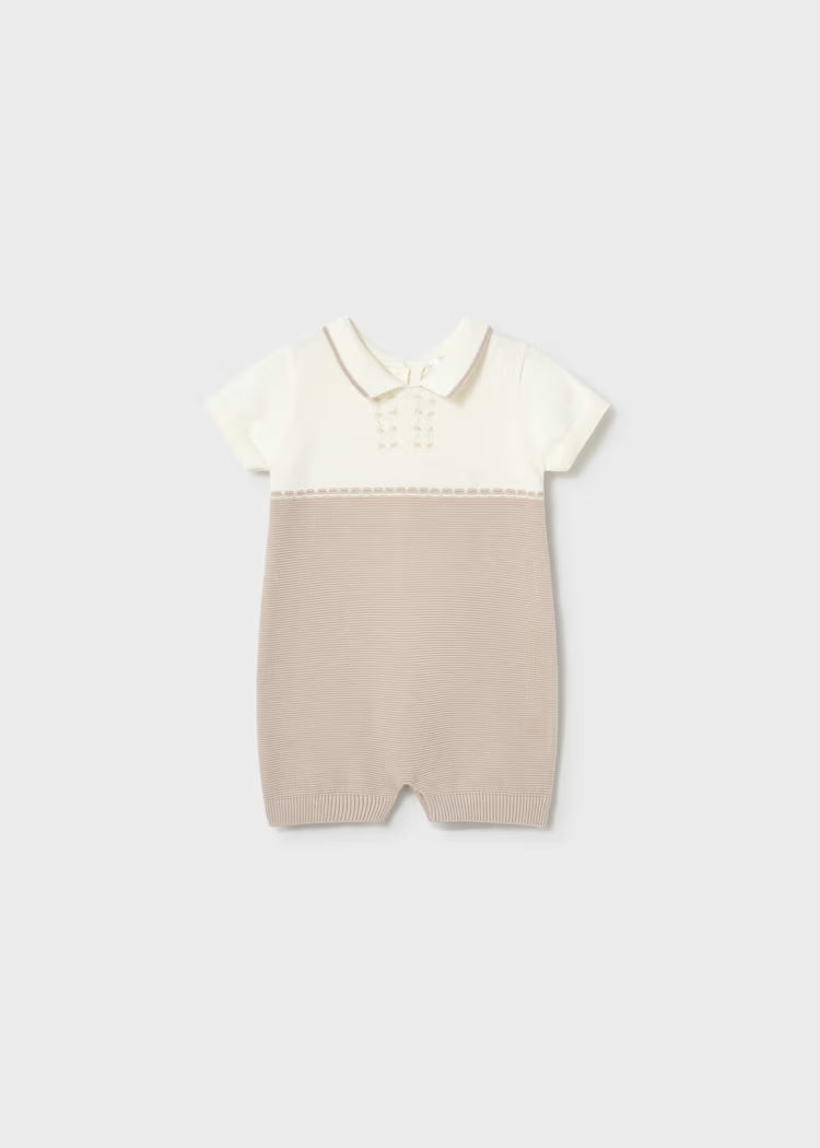 Off-white Taupe Knit Romper with Collar