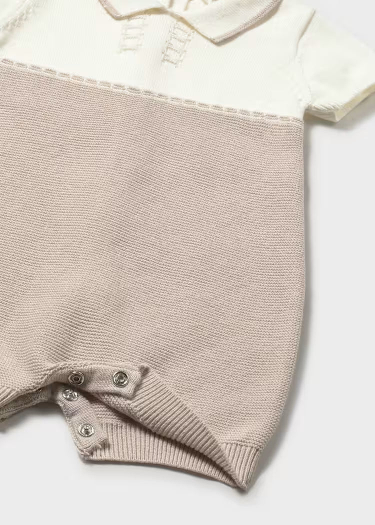 Off-white Taupe Knit Romper with Collar