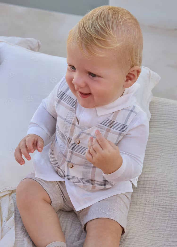 Wheat Plaid Vest Short 3pc Set