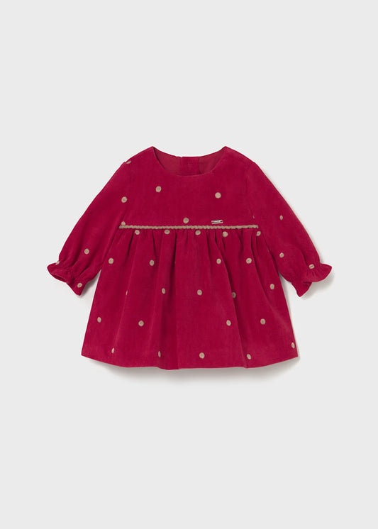 Red Velour Taupe Dot Dress