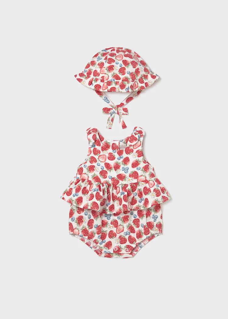 Strawberry Print Romper and Hat