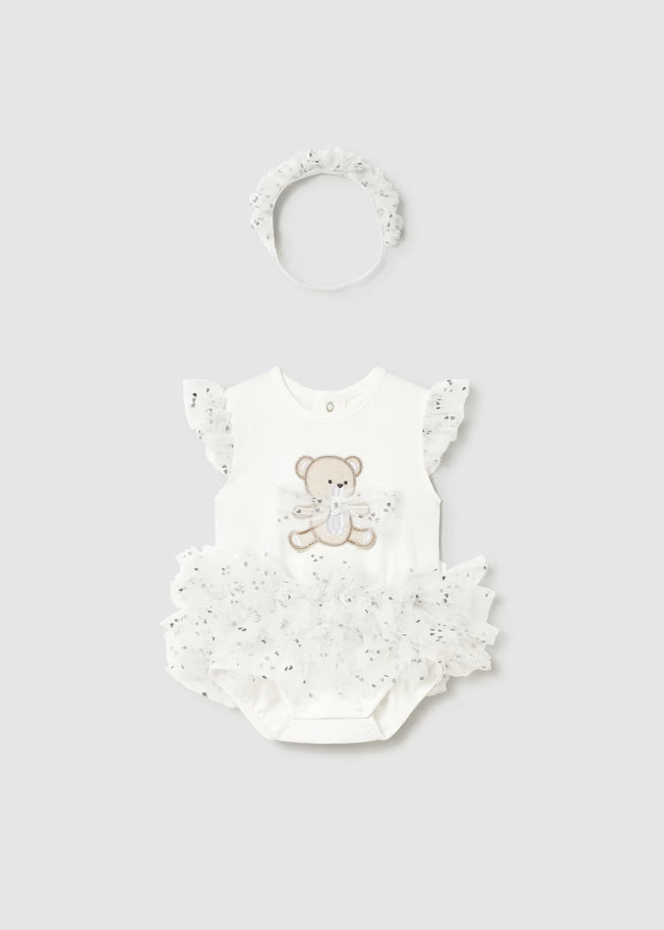 Natural Tulle Bodysuit with Headband Set