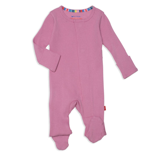 Mauve Ribbed Cotton Footie Magnetic