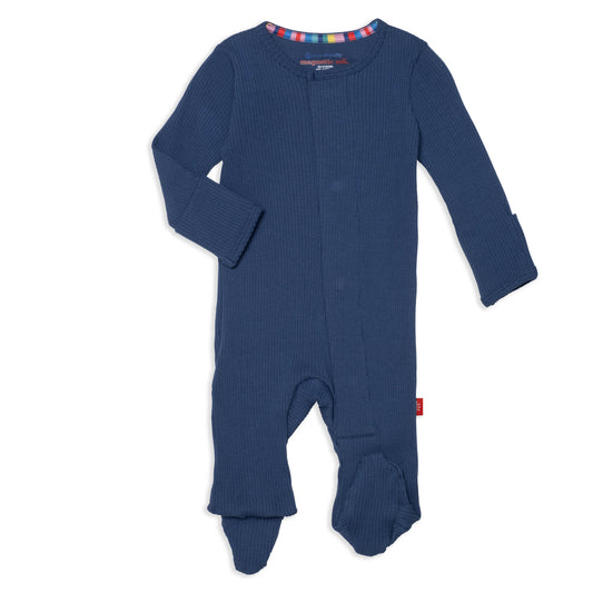 Symphony Blue Ribbed Cotton Footie Magnetic