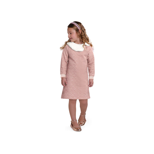 L/S Pink Dress W/Fur Collar