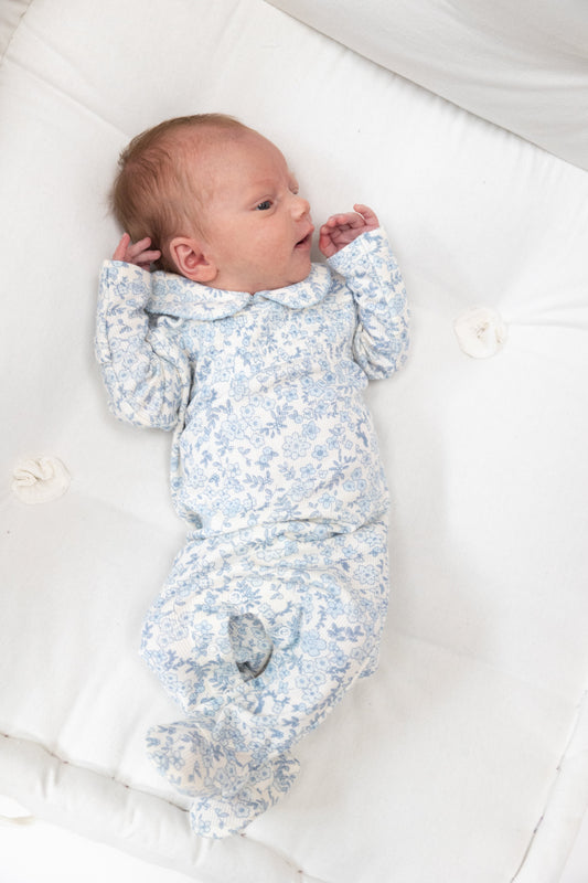 Blue Calico Floral Footie