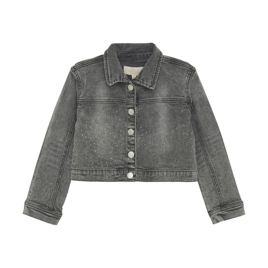 Light  Grey Denim Rhinestone Jacket