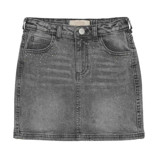 Light Grey Denim Rhinestone Skirt