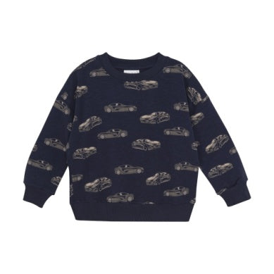 Navy Sweatshirt with Tan Sport Cars