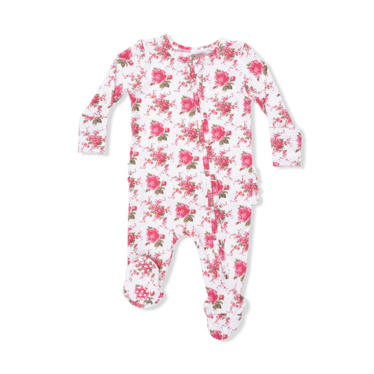 Elegant Roses Ruffle Back Footie