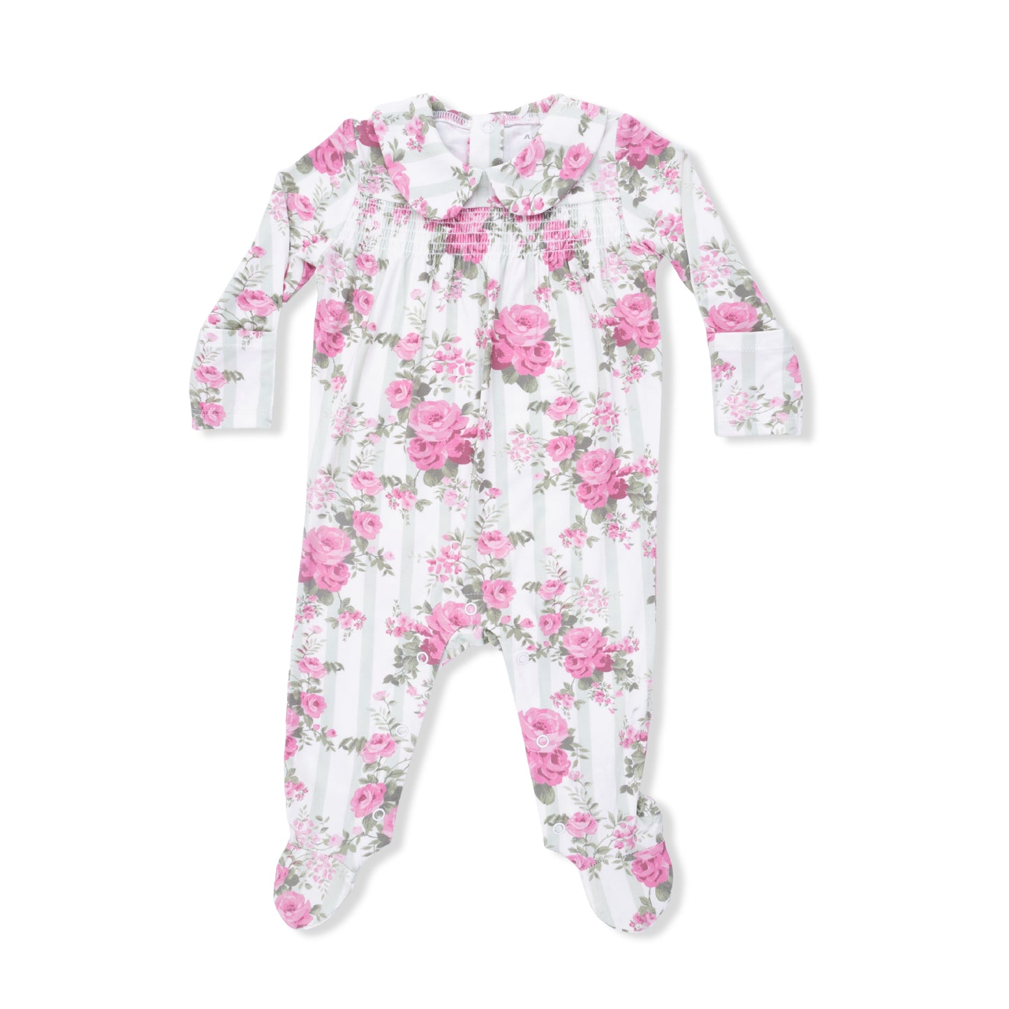 Cabbage Rose Stripe Peter Pan Snap Footie