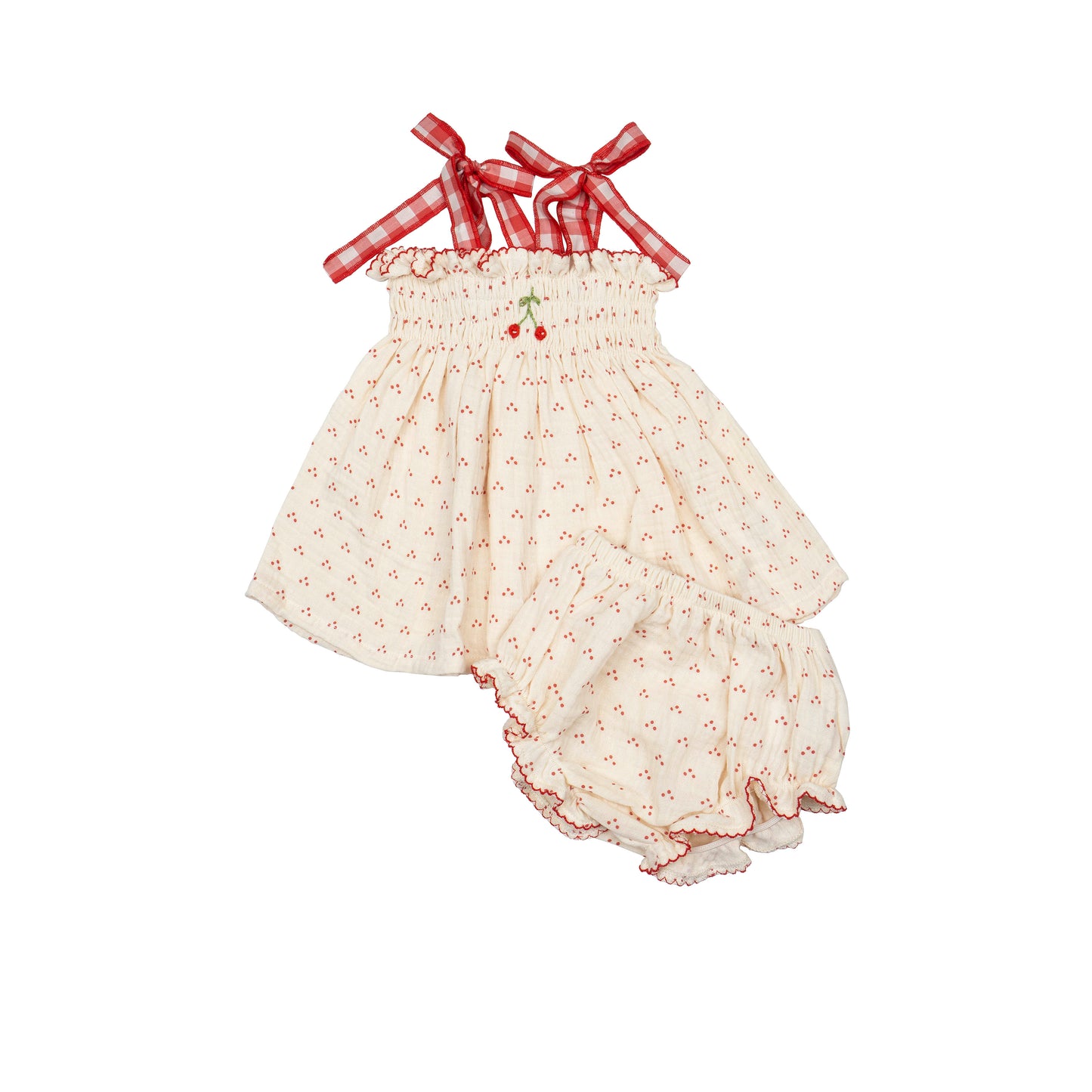 Cherry Embroidered Smock Set