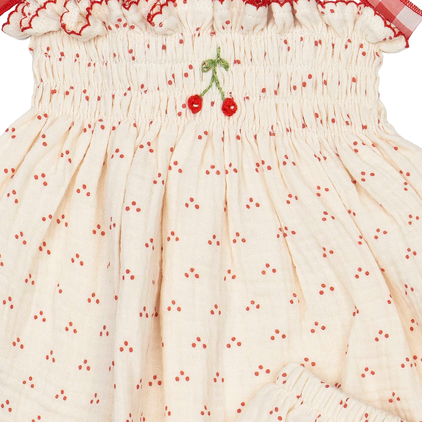 Cherry Embroidered Smock Set