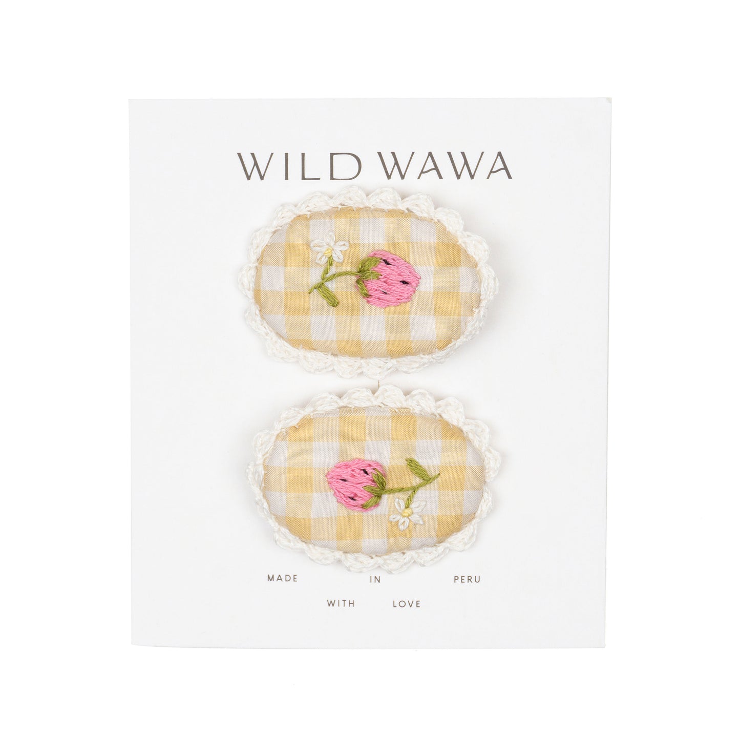 Yellow Gingham Strawberry Crochet Clip Set