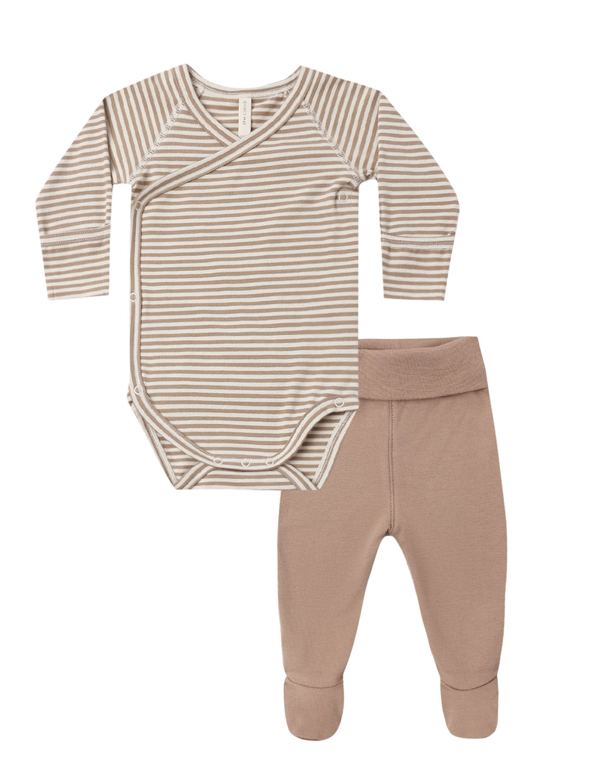 Almond Stripe Side Snap Bodysuit + Pant Set