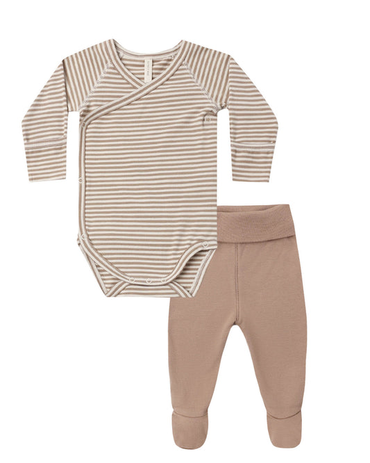 Almond Stripe Side Snap Bodysuit + Pant Set