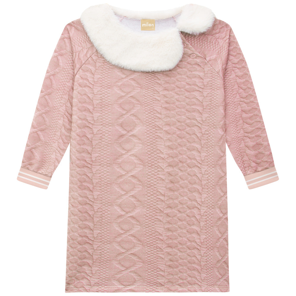 L/S Pink Dress W/Fur Collar