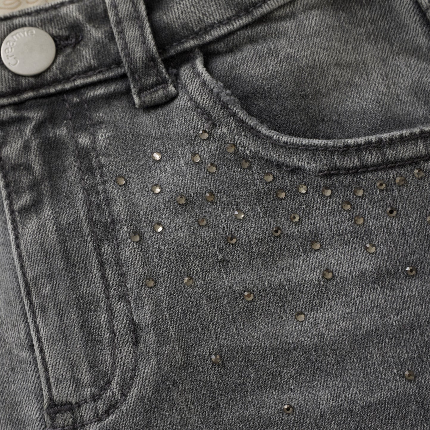 Light Grey Denim Rhinestone Skirt