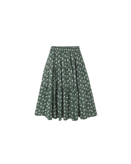 Tiered Midi Skirt Green Ditsy