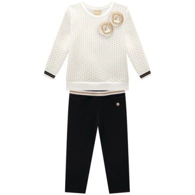 Ivory Sweater with Flowers Pant Set