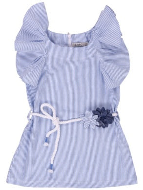 White Blue Stripe Dress W/Belt