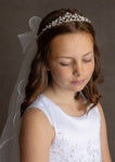 Rhinestone Tiara with Beaded Pearl Clip Veil