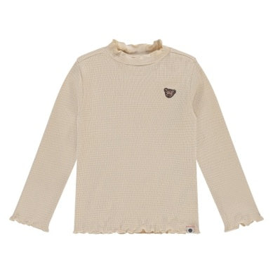 Cream LS Top W/Leopard Detail