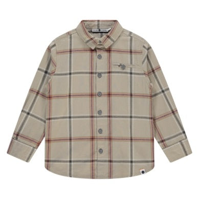 Taupe Plaid Shirt W/Platinum Buttons