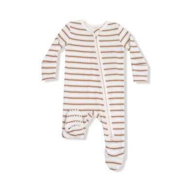 Vintage Stripe Brown Zipper Footie