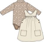 Beige Daisy Bodysuit Corduroy Dress Set