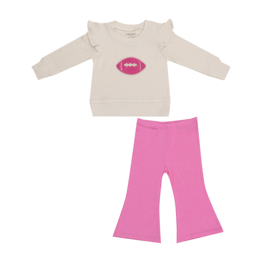 Football Ruffle Waffle Sweatshirt Pant Set