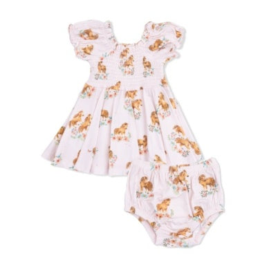 Pink Ponies Smocked Twirly Dress