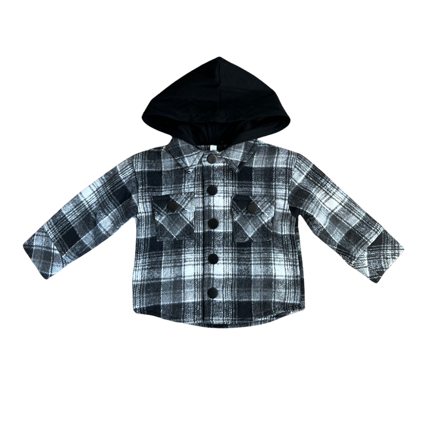 Hooded Shacket Black Plaid