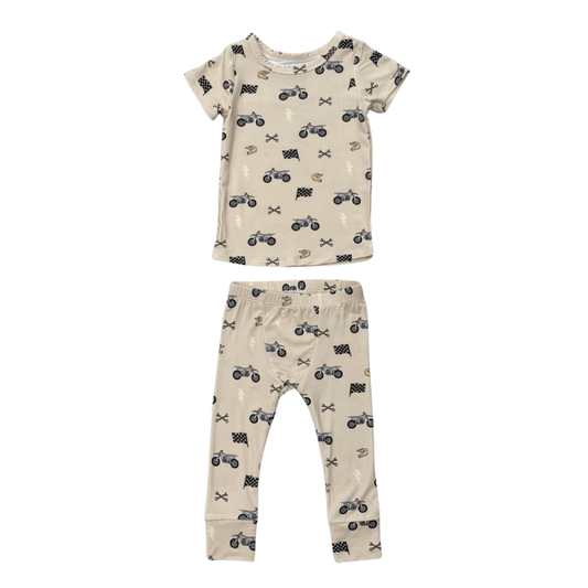 Baby and toddler boy pajama set with dirtbike pattern