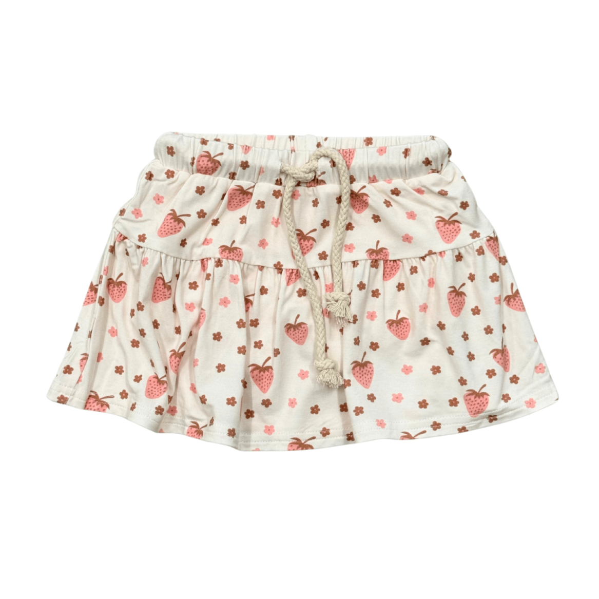 Toddler girl skort with strawberry and flower print.