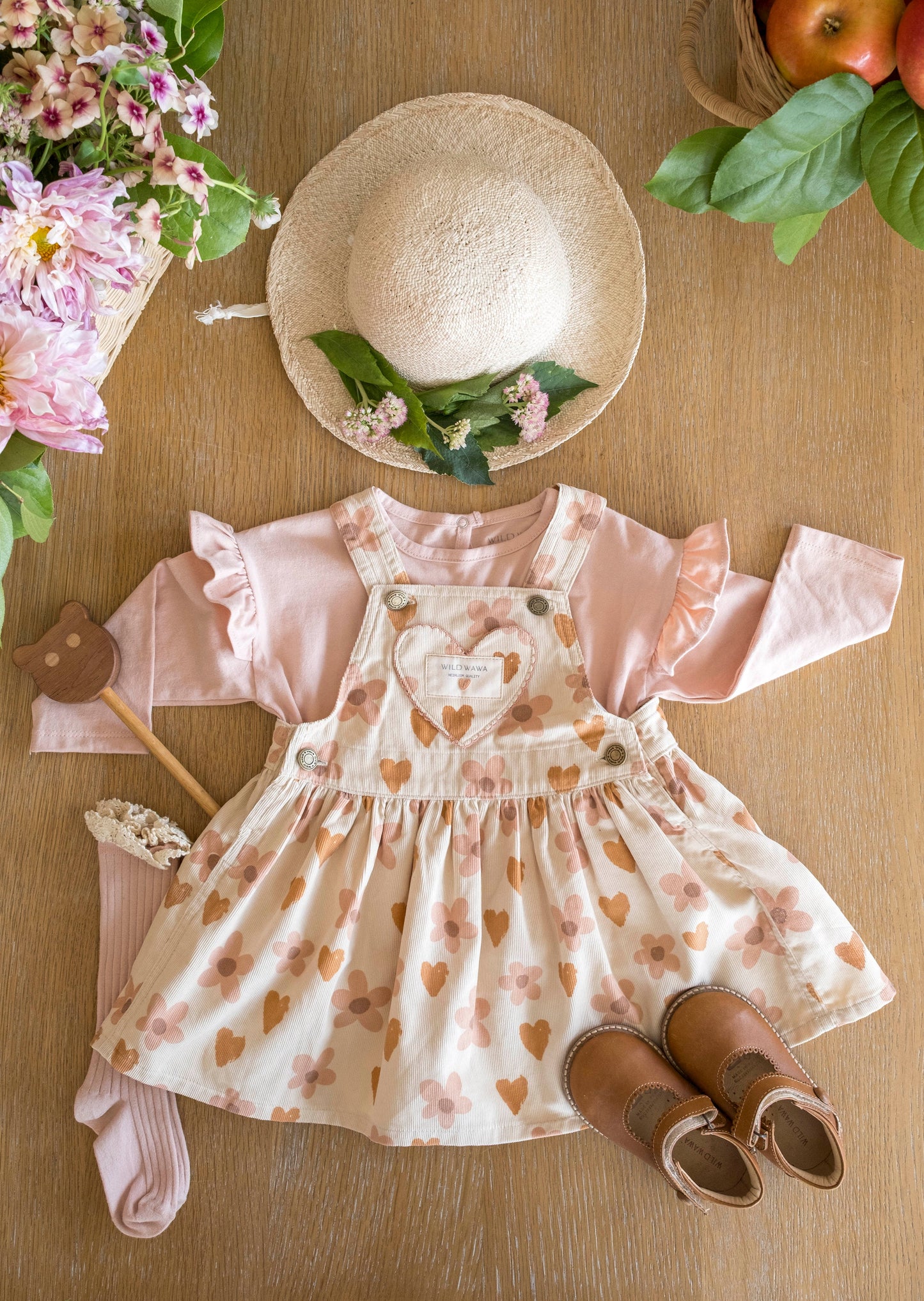Heart Pocket Overall Dress W/ Ruffle Top